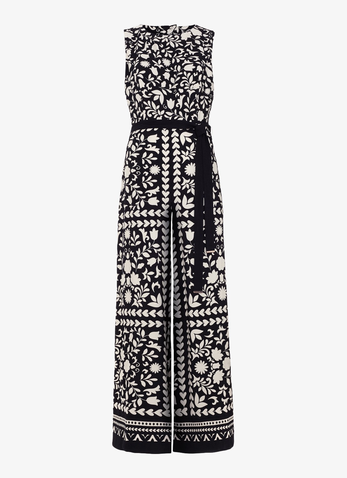 Phase Eight Cyra wide fit jumpsuit met bloemenprint en strikceintuur - voorkant 2 zwart