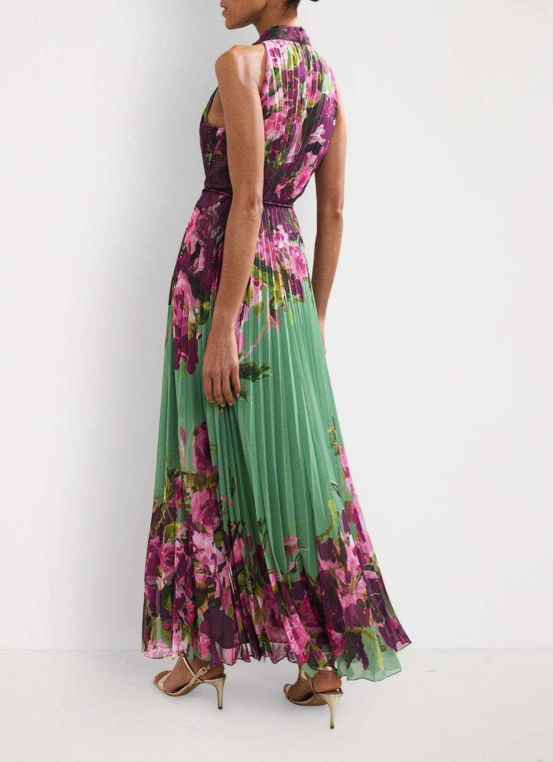 Phase Eight Dahlia maxi jurk met bloemenprint - achterkant 3 donkerroze
