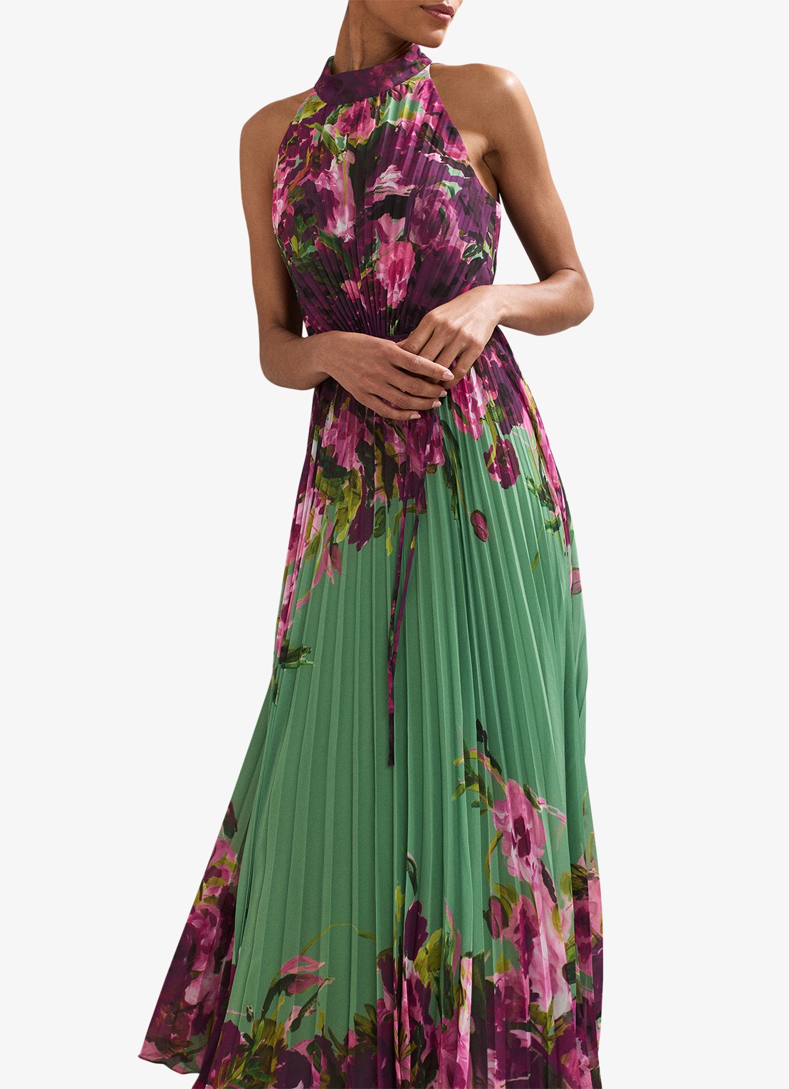 Phase Eight Dahlia maxi jurk met bloemenprint - detail 4 donkerroze