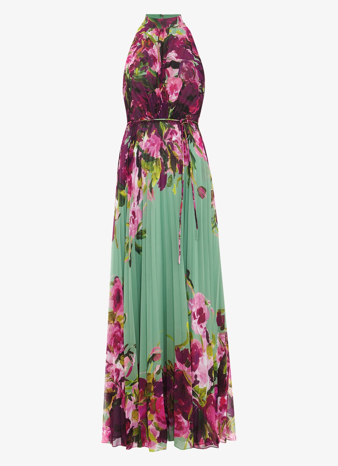 Phase Eight Dahlia maxi jurk met bloemenprint - voorkant donkerroze