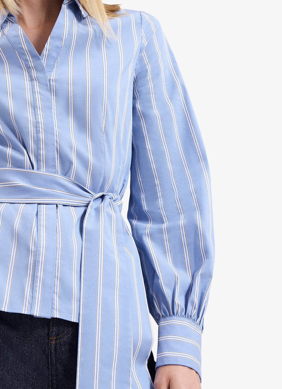 Phase Eight Dakota blouse met streepprint en strikceintuur - detail 5 donkerblauw