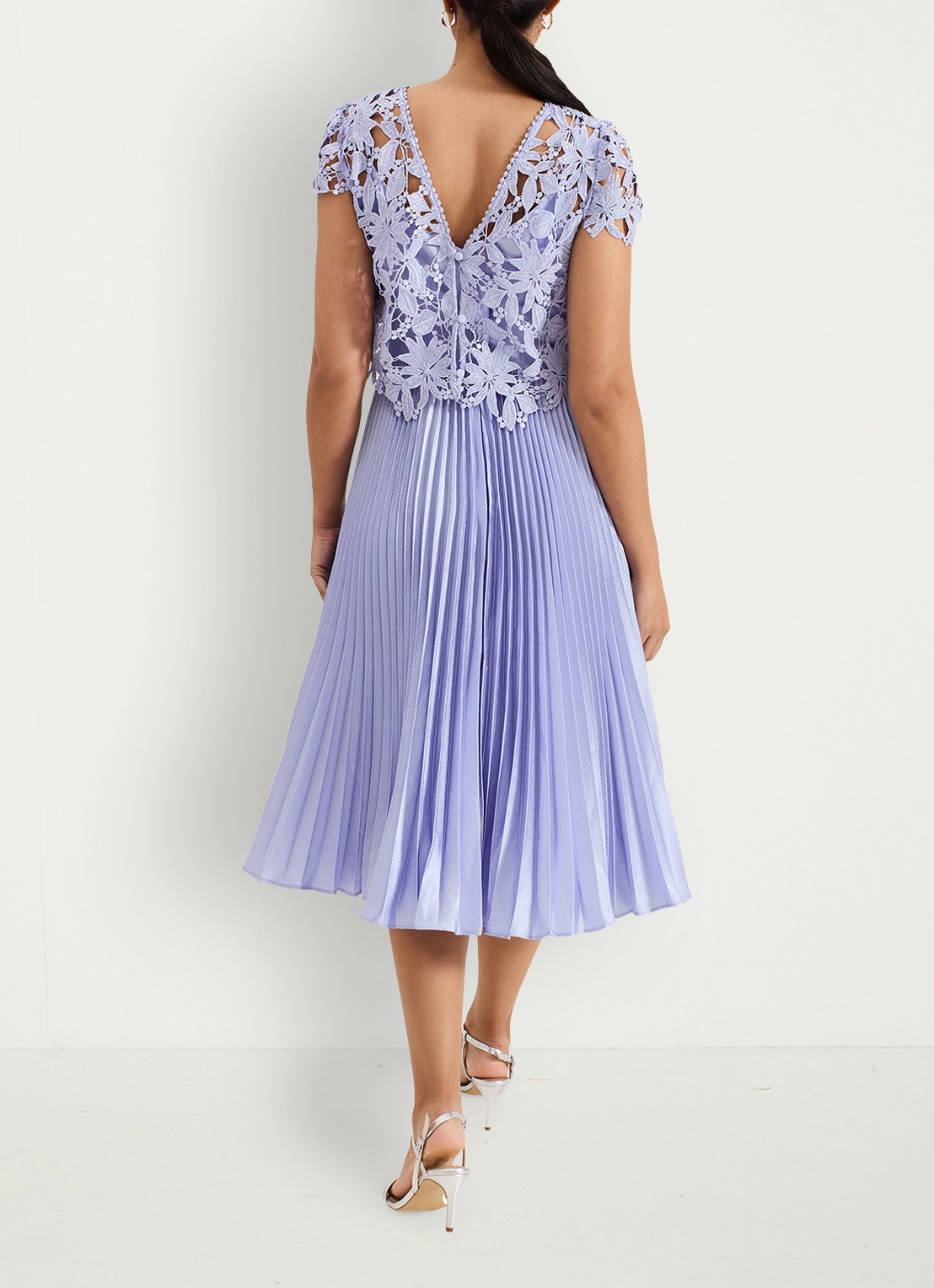 Phase Eight Dana midi jurk met plooidetail - achterkant 3 lavendel