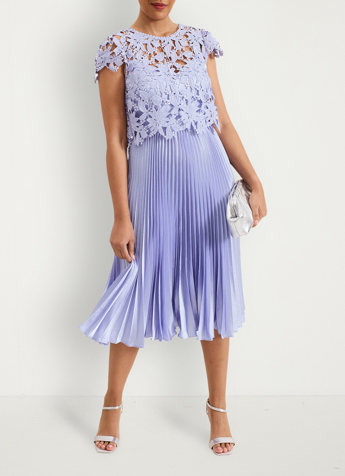 Phase Eight Dana midi jurk met plooidetail - voorkant 2 lavendel