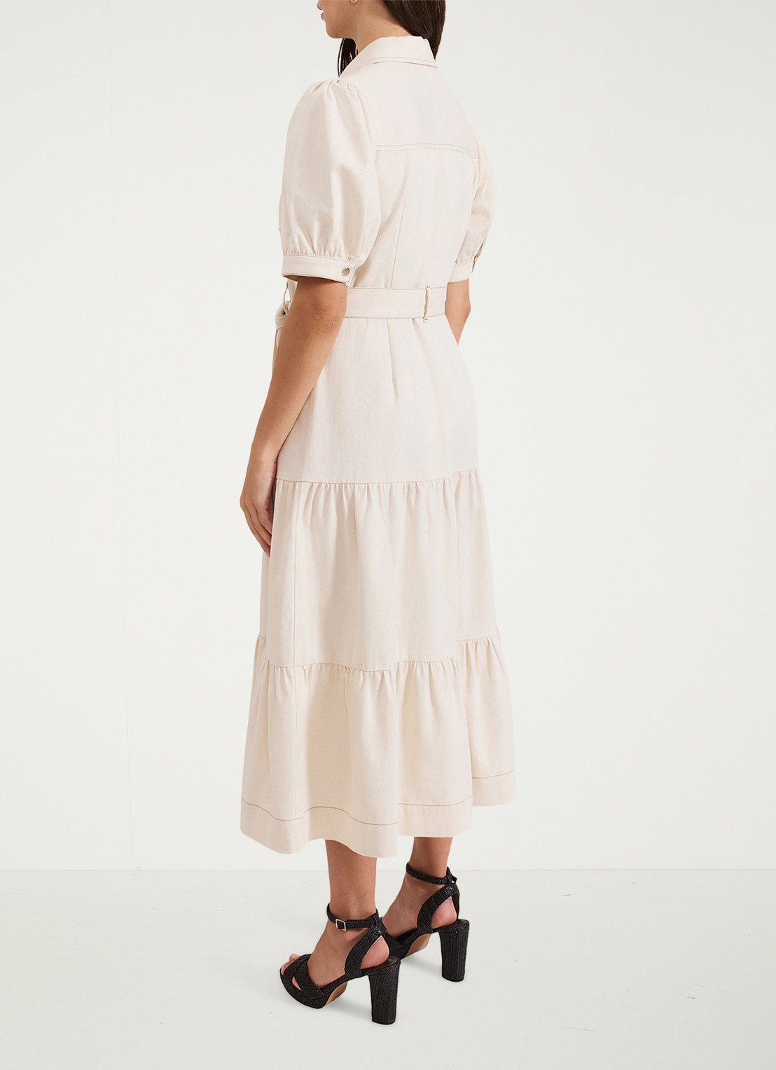 Phase Eight Danah midi blousejurk met strikceintuur - achterkant beige