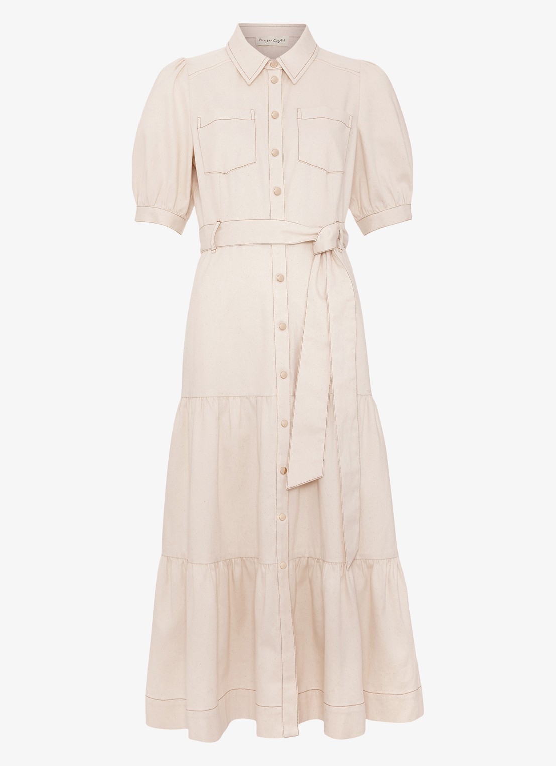 Phase Eight Danah midi blousejurk met strikceintuur - voorkant 7 beige