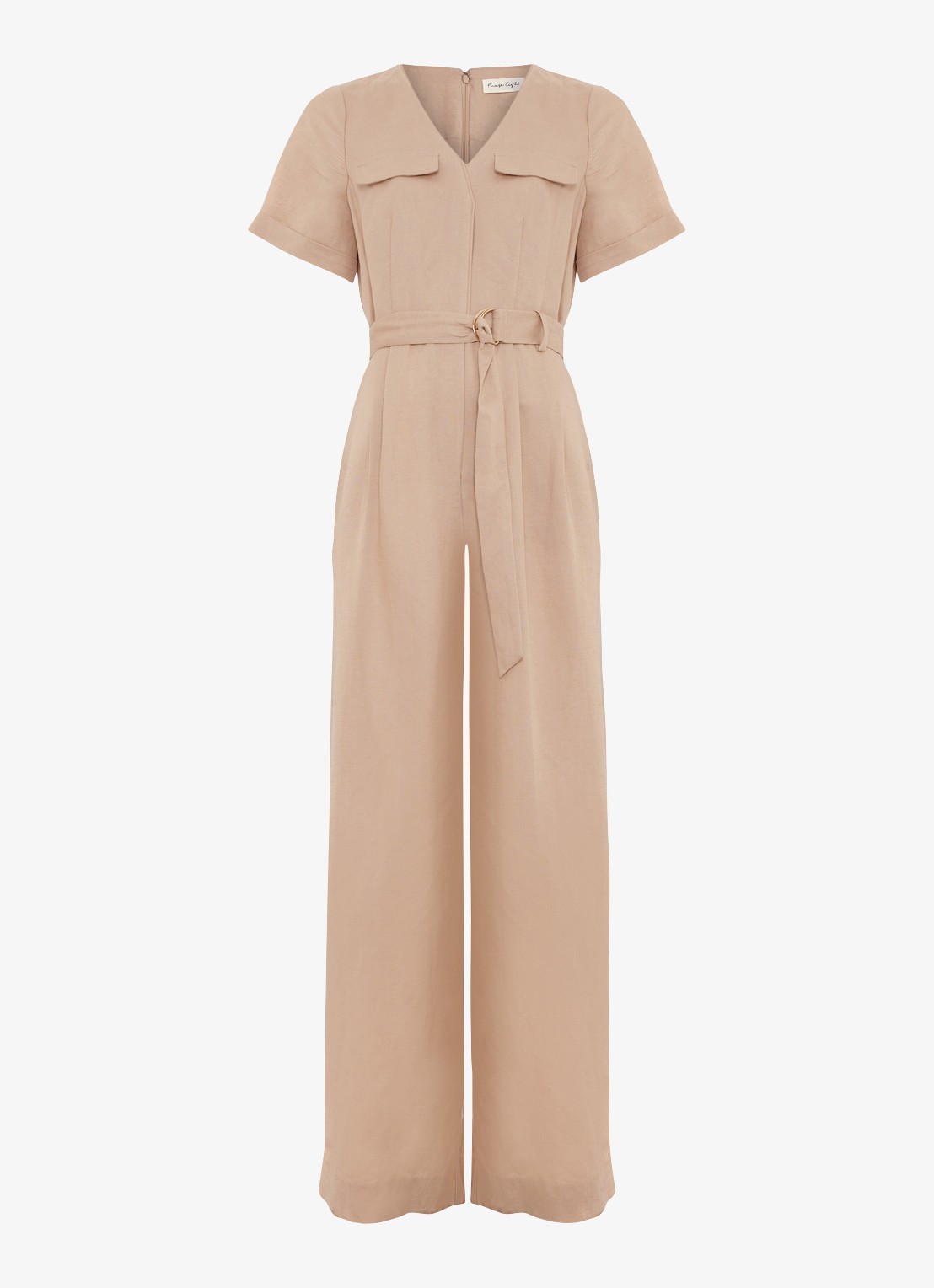 Phase Eight Daniela loose fit jumpsuit met strikceintuur - voorkant 7 beige