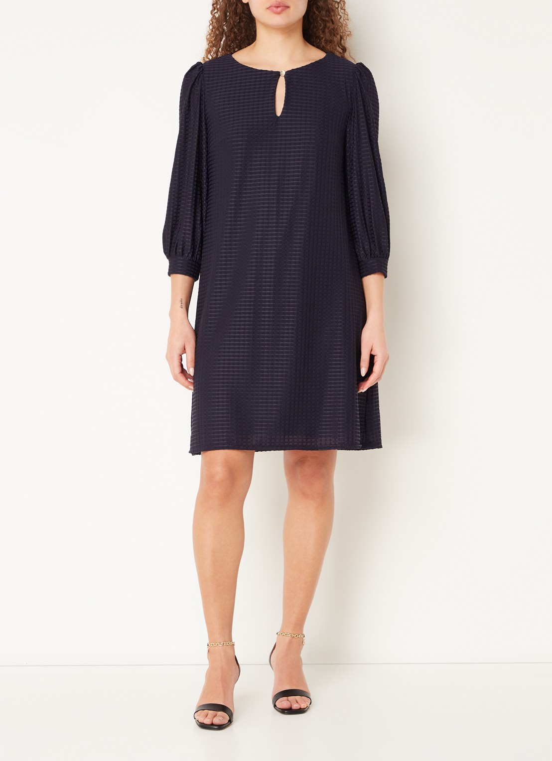 Phase Eight Dannie mini jurk met structuur en keyhole - voorkant 5 donkerblauw