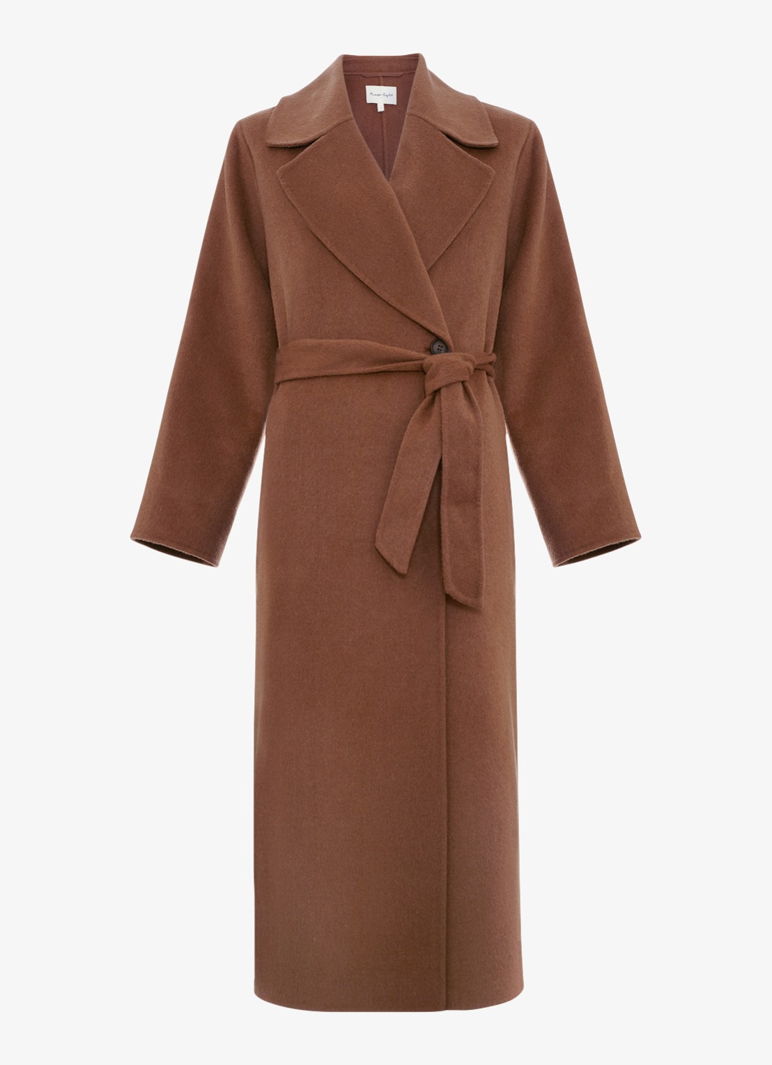Phase Eight Darcy mantel in wolblend met strikceintuur - voorkant bruin
