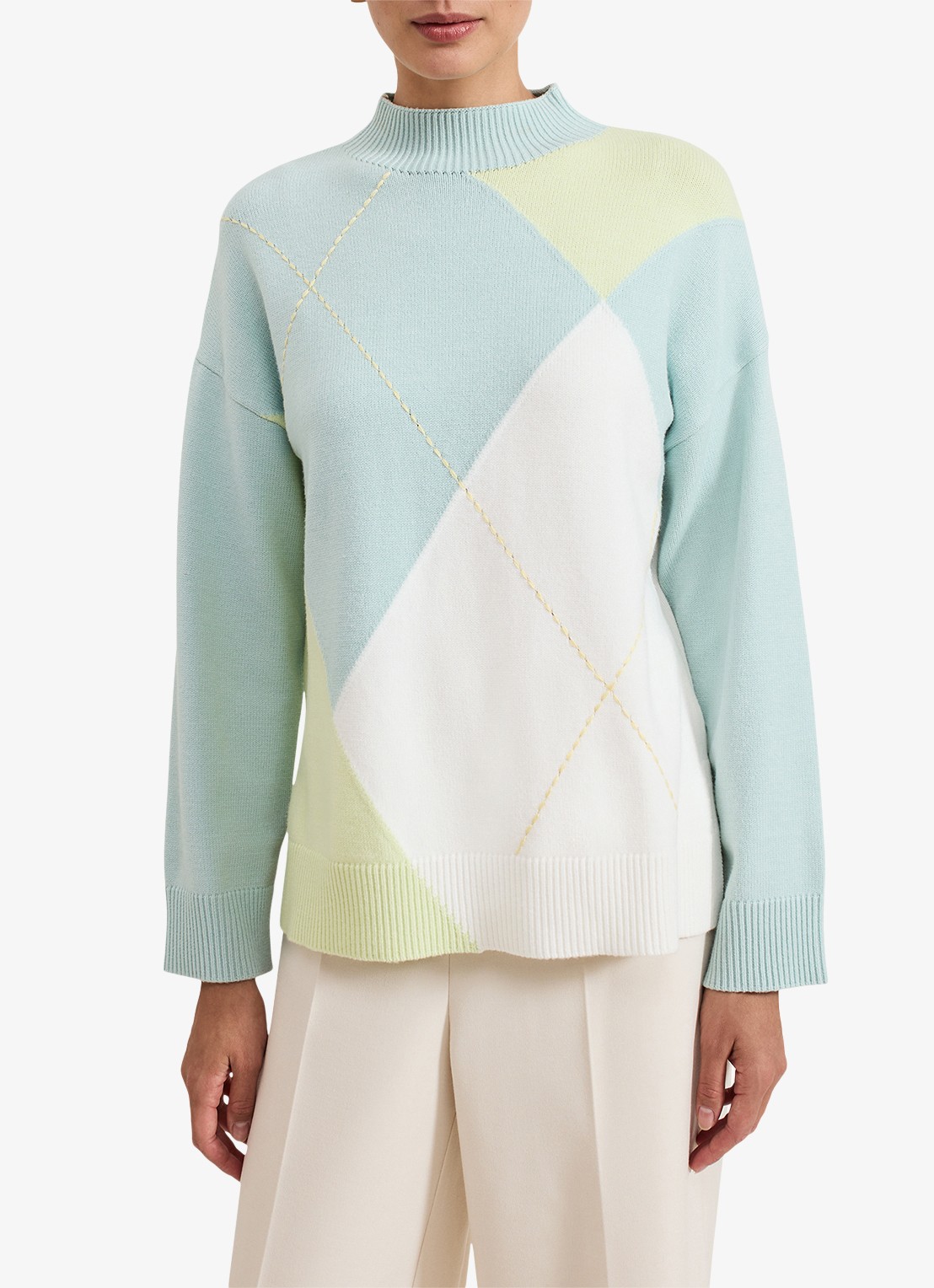 Phase Eight Darla fijngebreide trui met colour blocking - detail 4 lichtblauw