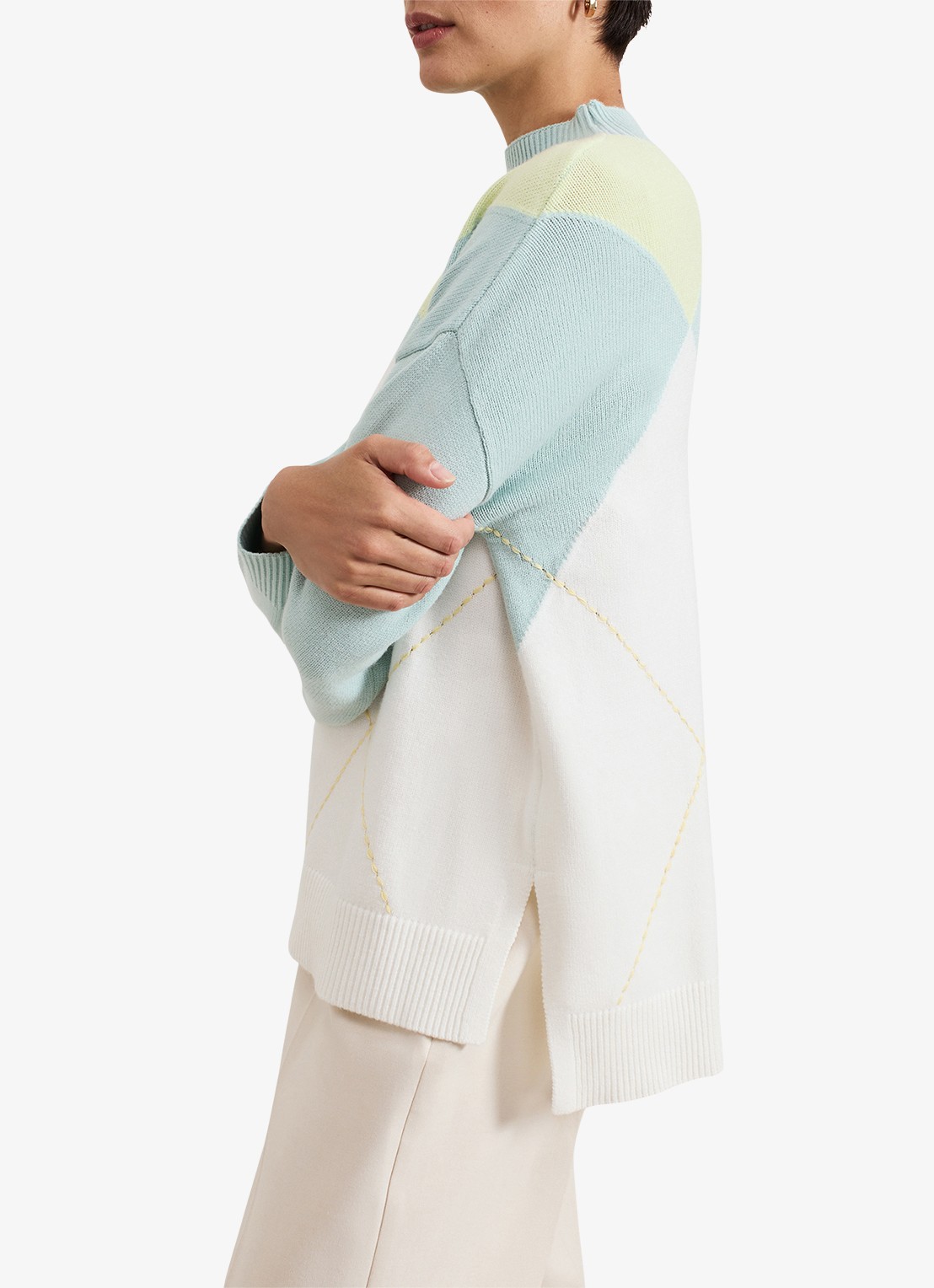 Phase Eight Darla fijngebreide trui met colour blocking - detail 5 lichtblauw