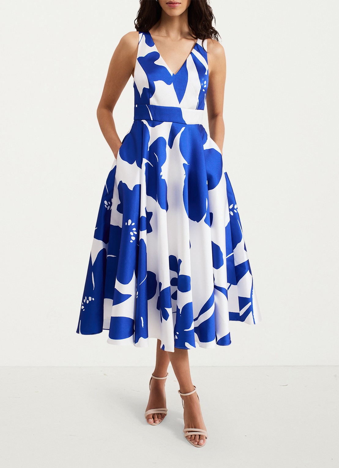 Phase Eight Delicia midi jurk met print - detail 5 kobaltblauw