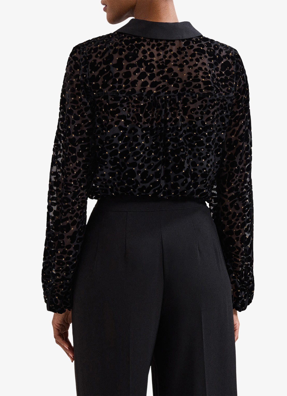 Phase Eight Della semi-transparante blouse met flockprint - achterkant 6 zwart