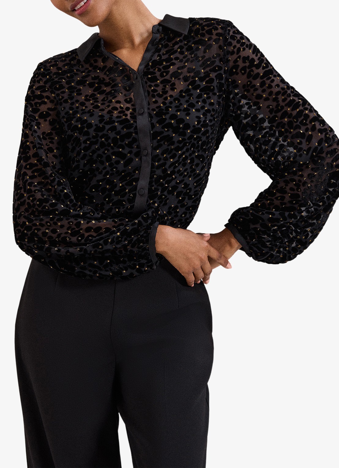 Phase Eight Della semi-transparante blouse met flockprint - detail zwart