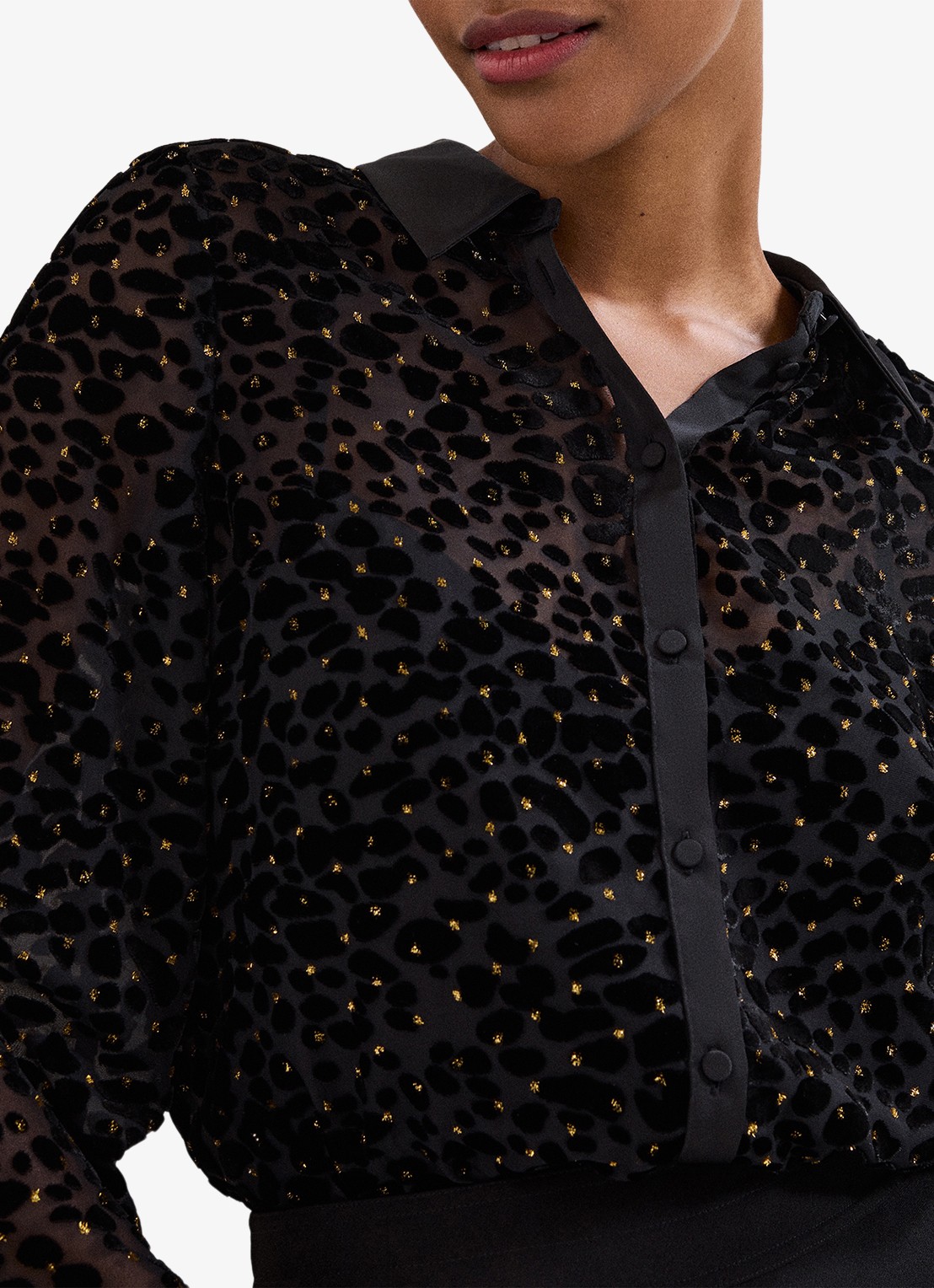 Phase Eight Della semi-transparante blouse met flockprint - detail 2 zwart