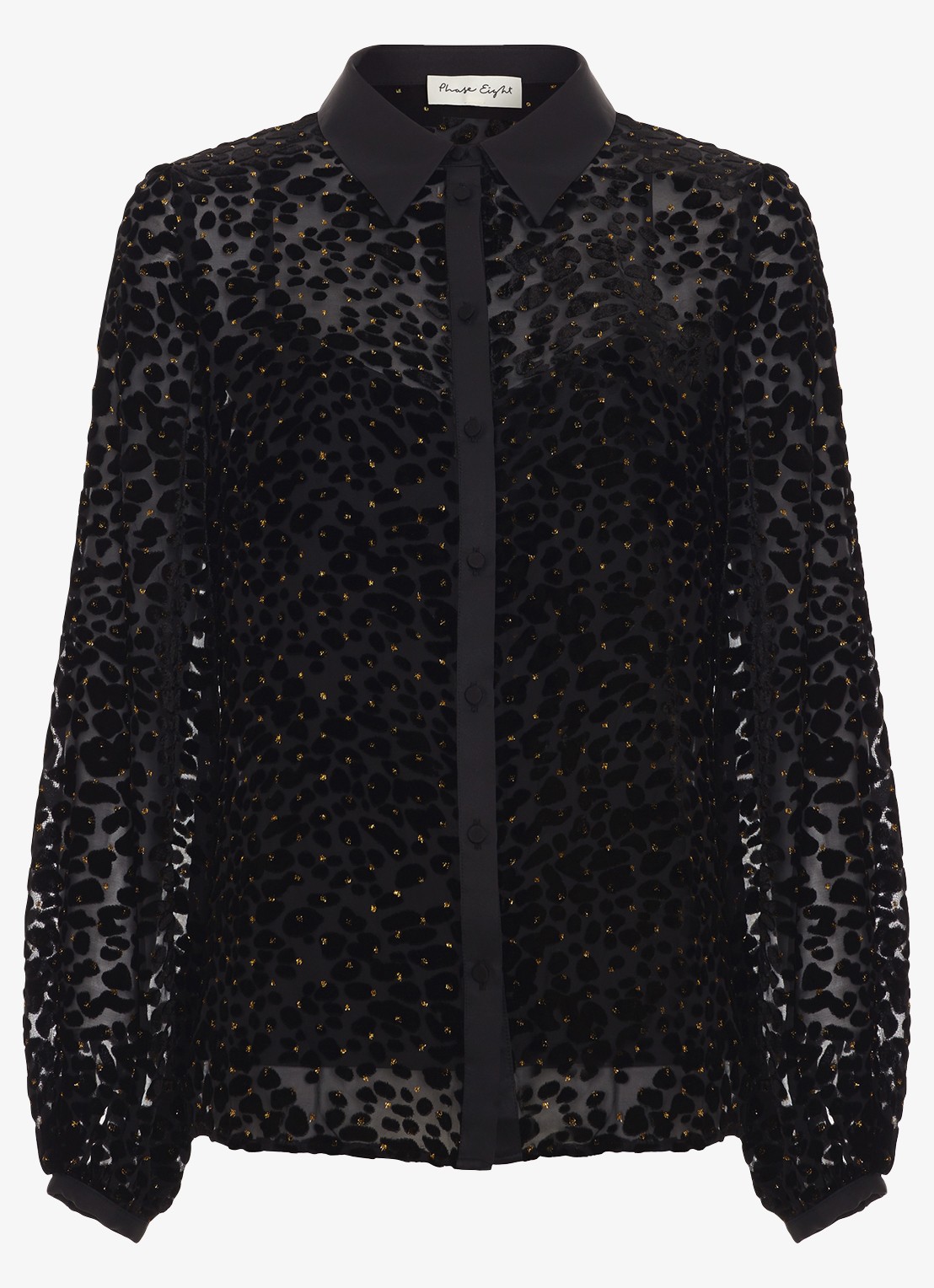 Phase Eight Della semi-transparante blouse met flockprint - voorkant 7 zwart