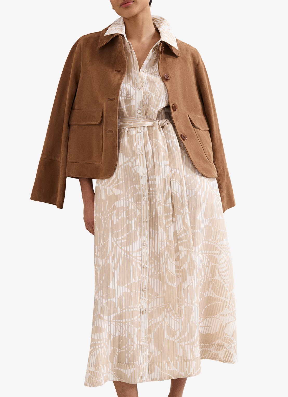 Phase Eight Delphine midi blousejurk met print en pofmouw - detail 6 creme