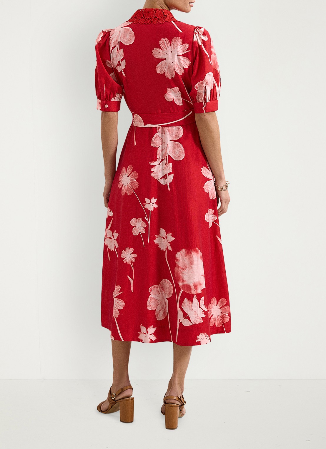 Phase Eight Delphine midi jurk met bloemenprint - achterkant rood