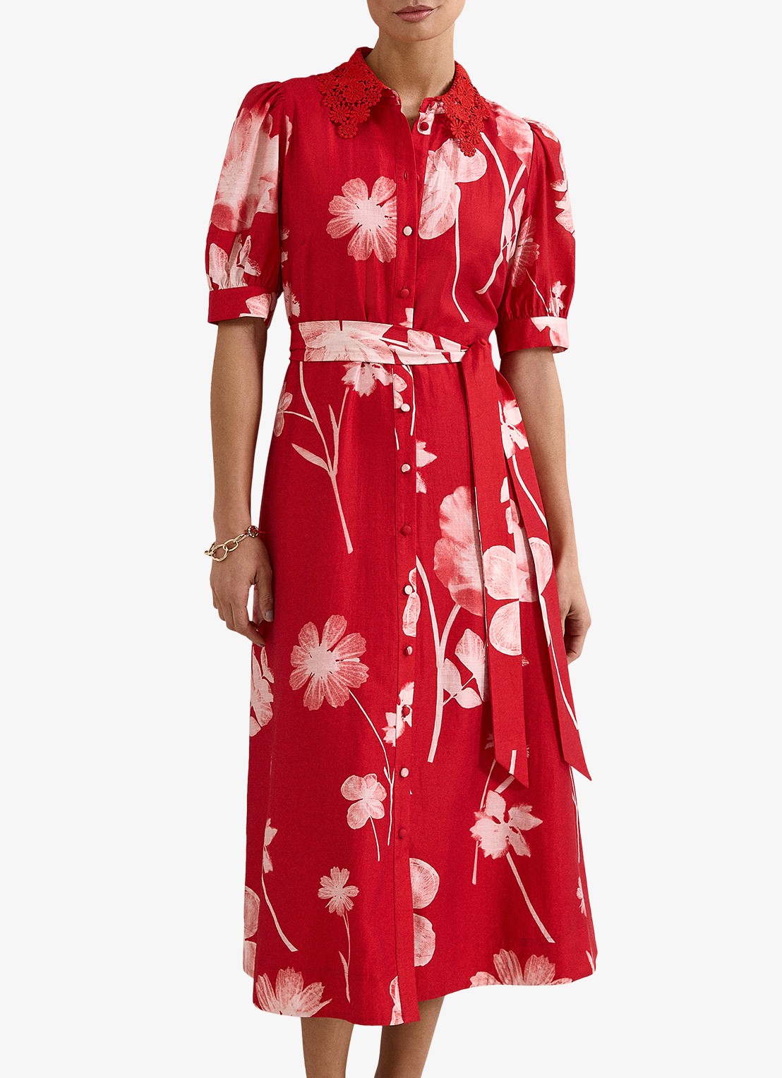 Phase Eight Delphine midi jurk met bloemenprint - detail 2 rood
