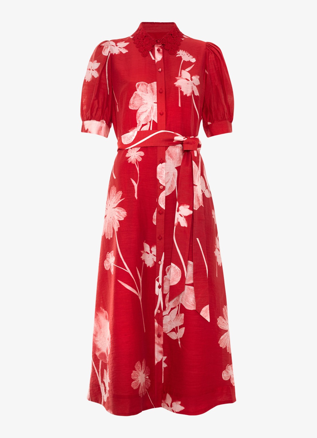 Phase Eight Delphine midi jurk met bloemenprint - voorkant 7 rood