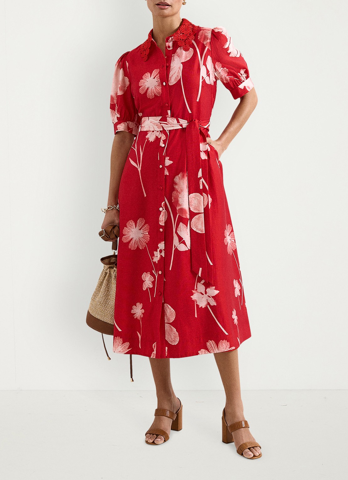Phase Eight Delphine midi jurk met bloemenprint - voorkant 8 rood