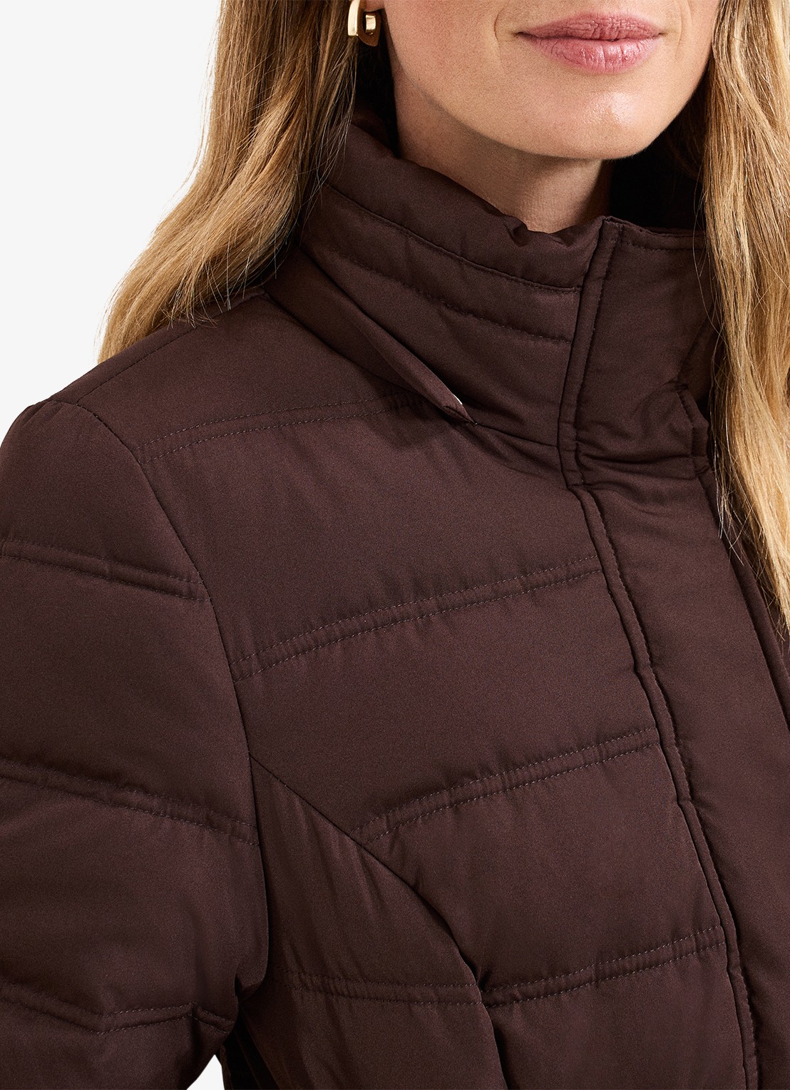 Phase Eight Dixie puffer jas met afneembare imitatiebontkraag - detail 7 donkerbruin