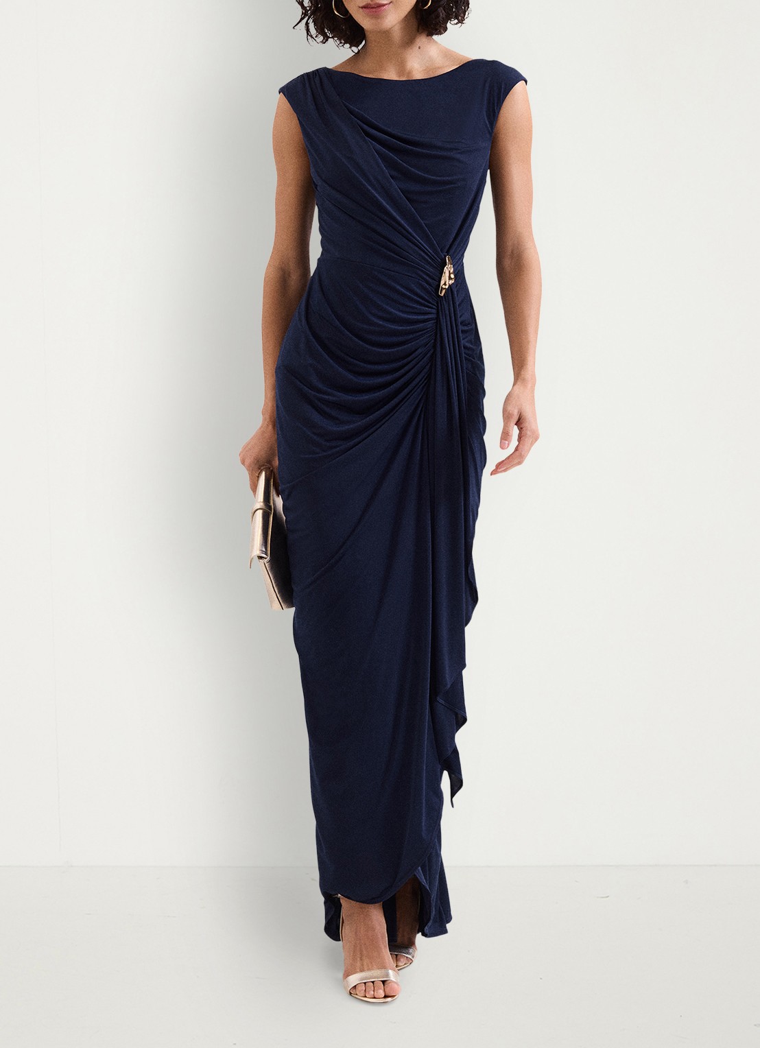 Phase Eight Donna maxi jurk met gedrapeerd detail - detail 4 donkerblauw