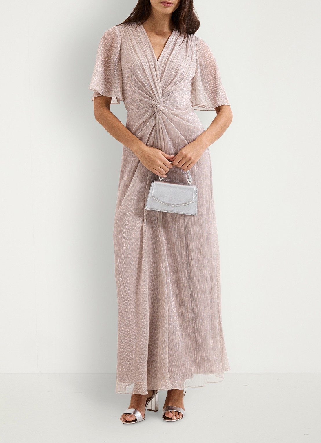 Phase Eight Dorinda maxi jurk met lurex - voorkant 2 oudroze