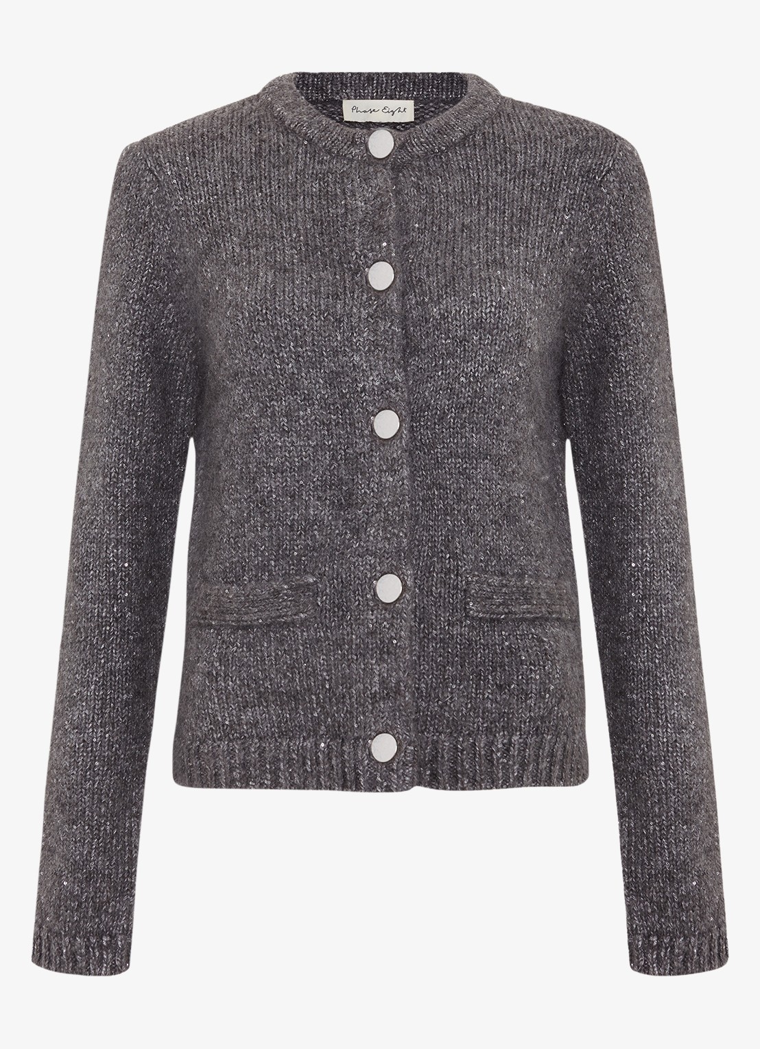 Phase Eight Eden fijngebreid vest met pailletten - voorkant grijs