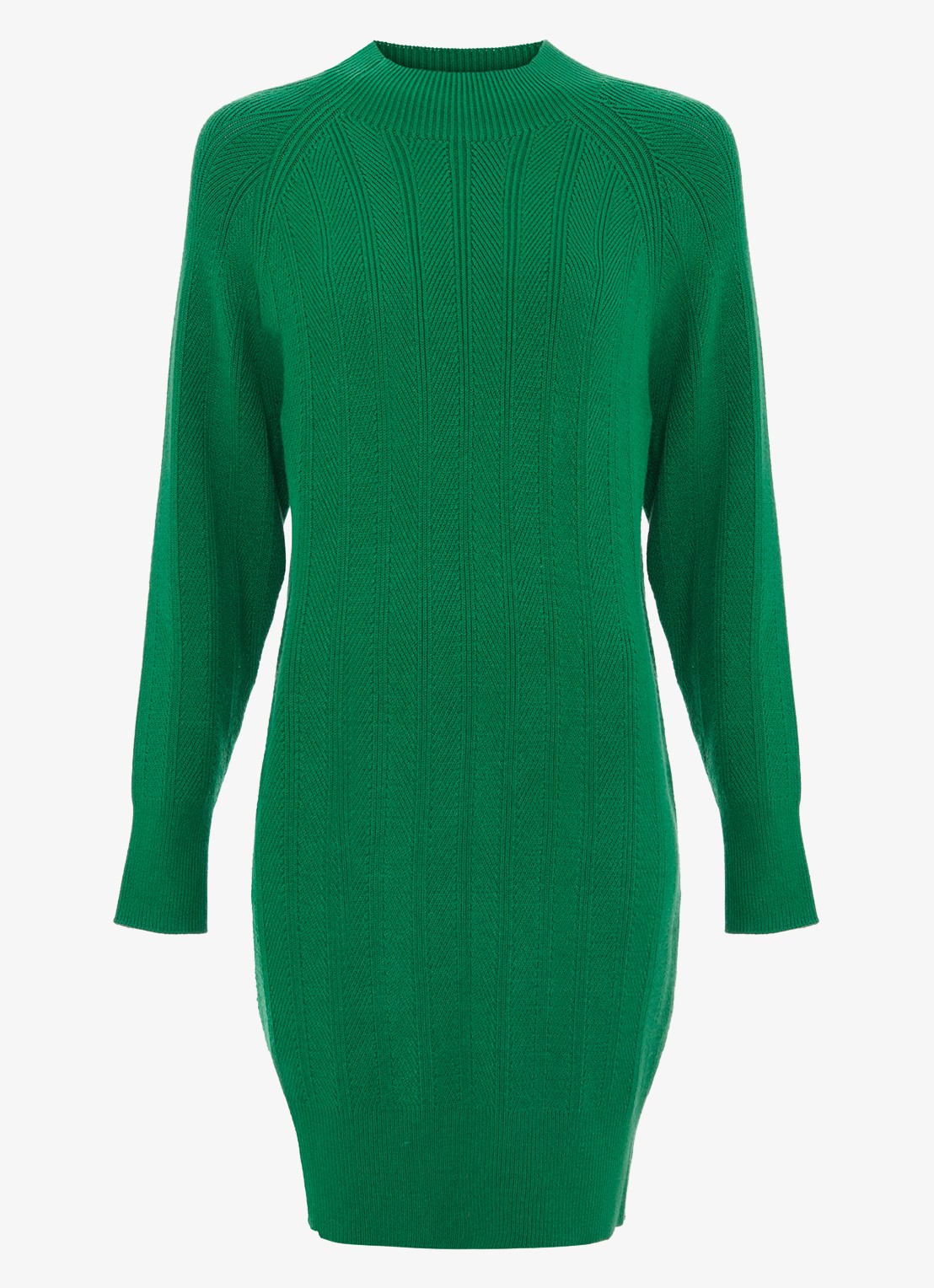 Phase Eight Eleana grofgebreide midi trui-jurk met vleermuismouw - voorkant groen