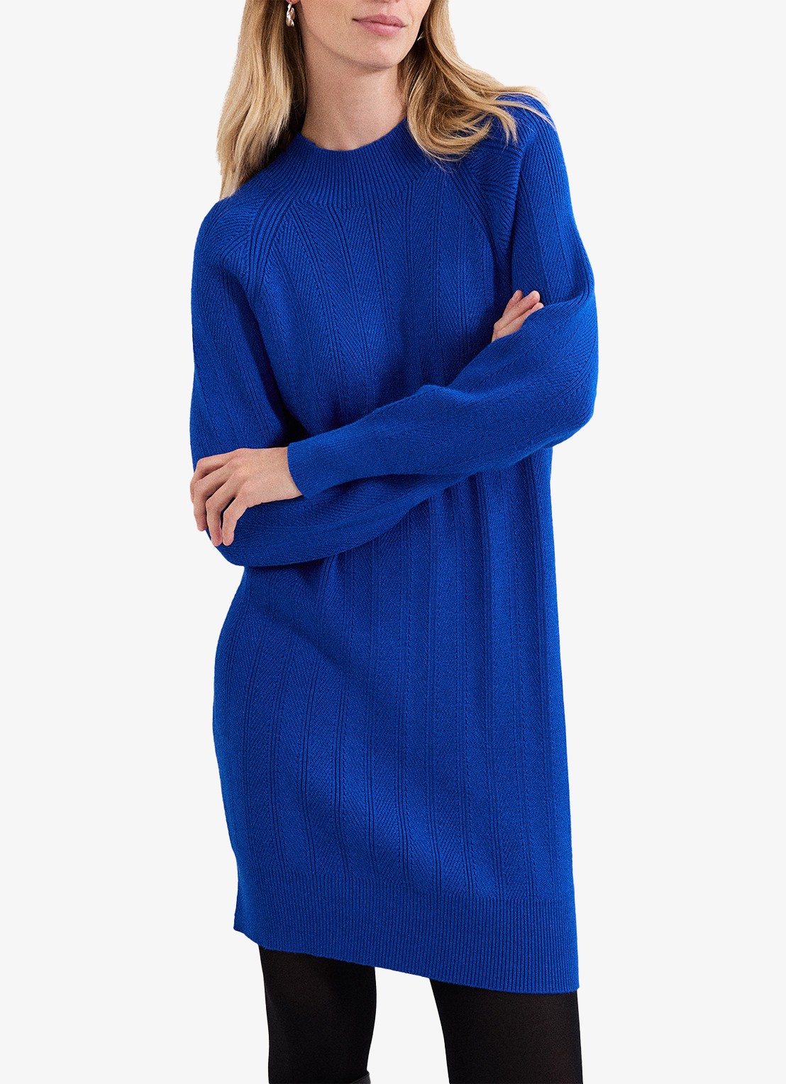 Phase Eight Eleana grofgebreide midi trui-jurk met vleermuismouw - detail 4 donkerblauw