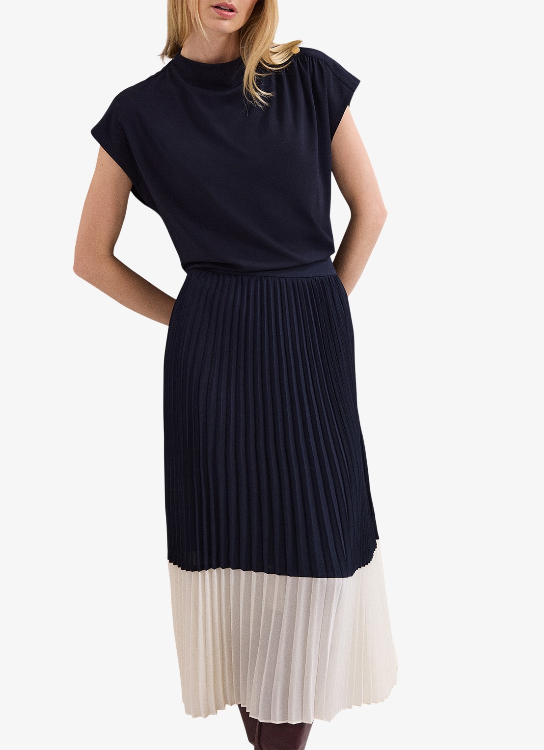 Phase Eight Eleanor midi rok met plooien - detail 5 donkerblauw