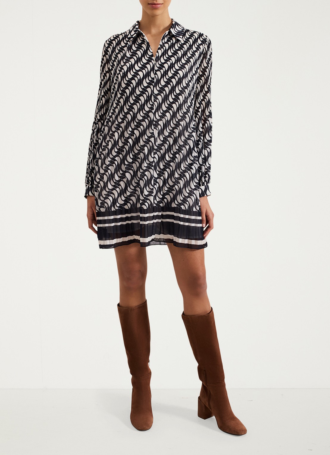 Phase Eight Eleanor mini tuniekjurk met grafische print - voorkant 2 donkerblauw
