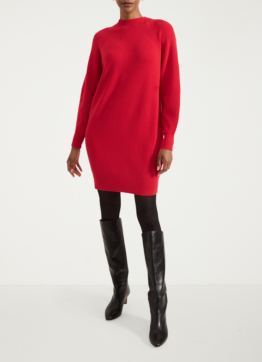 Phase Eight Eliana mini fijngebreide trui-jurk   - voorkant 2 rood