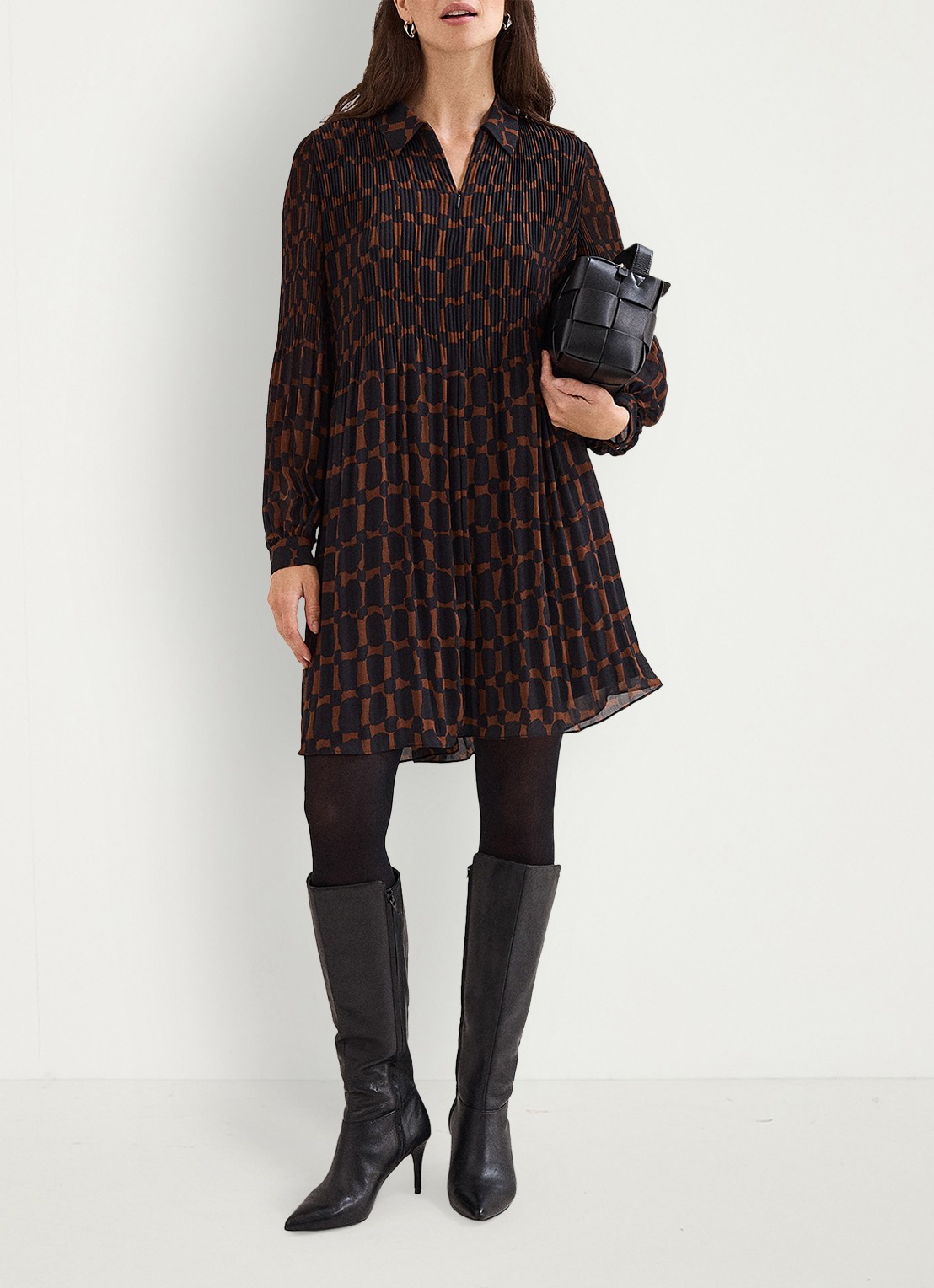 Phase Eight Ella mini tuniekjurk met grafische print - voorkant 2 bruin