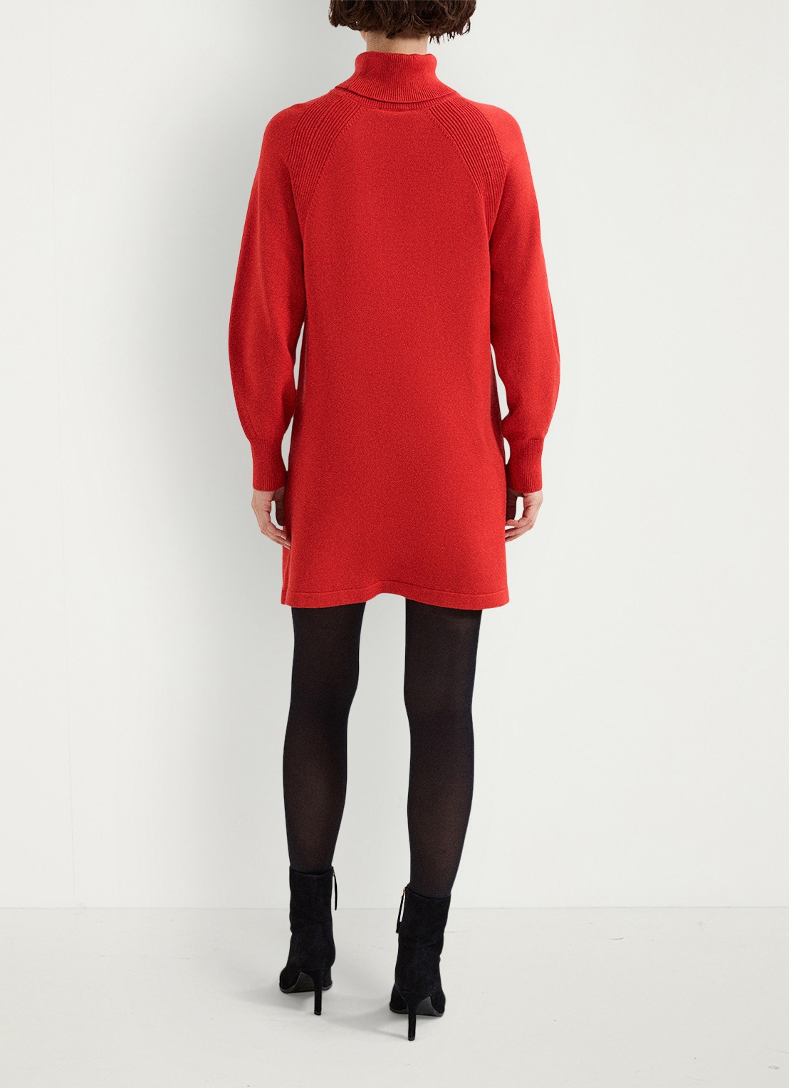 Phase Eight Ellie fijngebreide mini jurk met col  - achterkant oranjerood