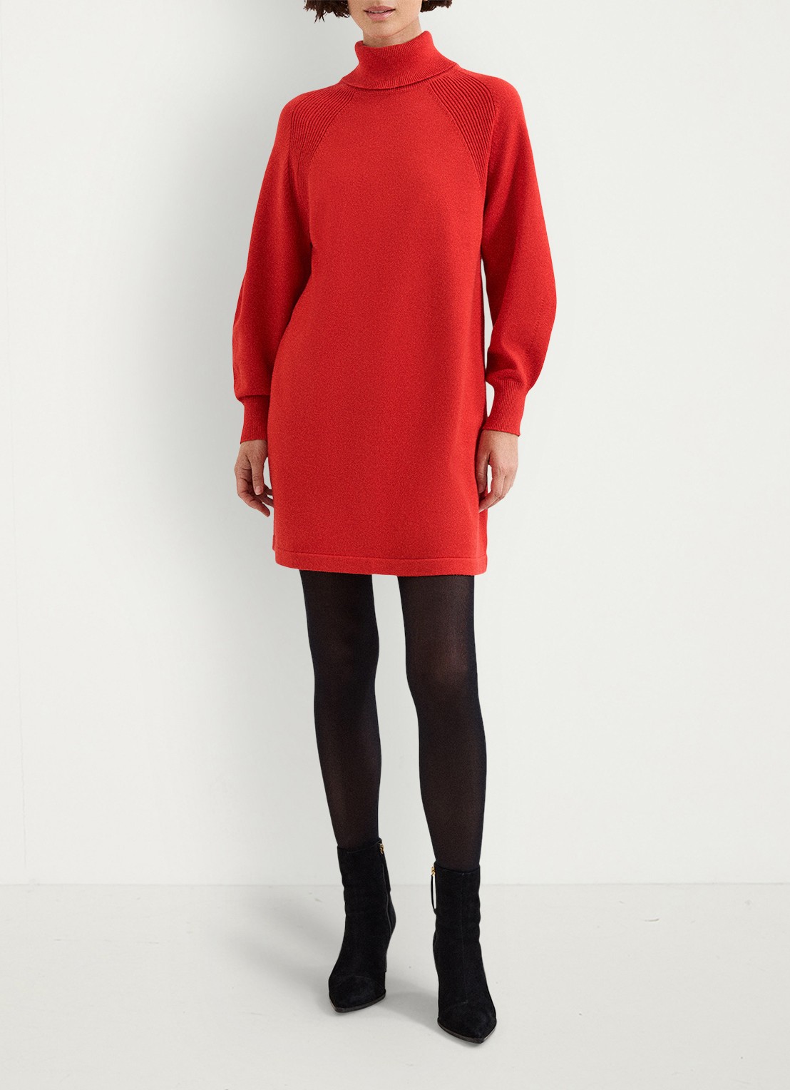 Phase Eight Ellie fijngebreide mini jurk met col  - voorkant 8 oranjerood