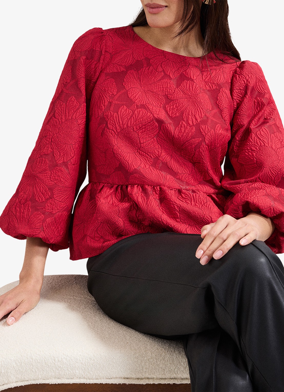 Phase Eight Ellis top met bloemenprint - detail 7 donkerrood