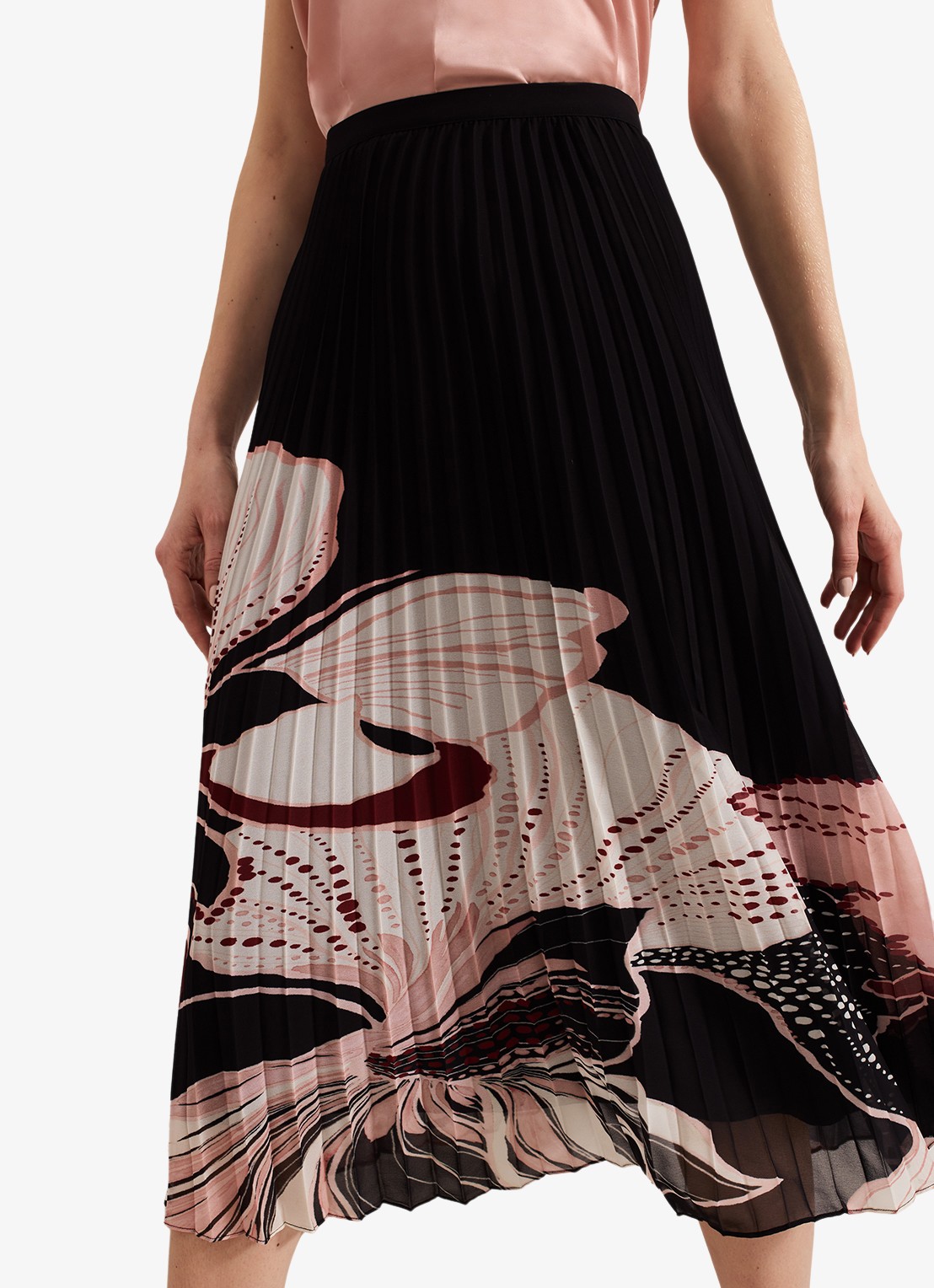 Phase Eight Elmina midi rok met bladprint en plissé  - detail 5 zwart