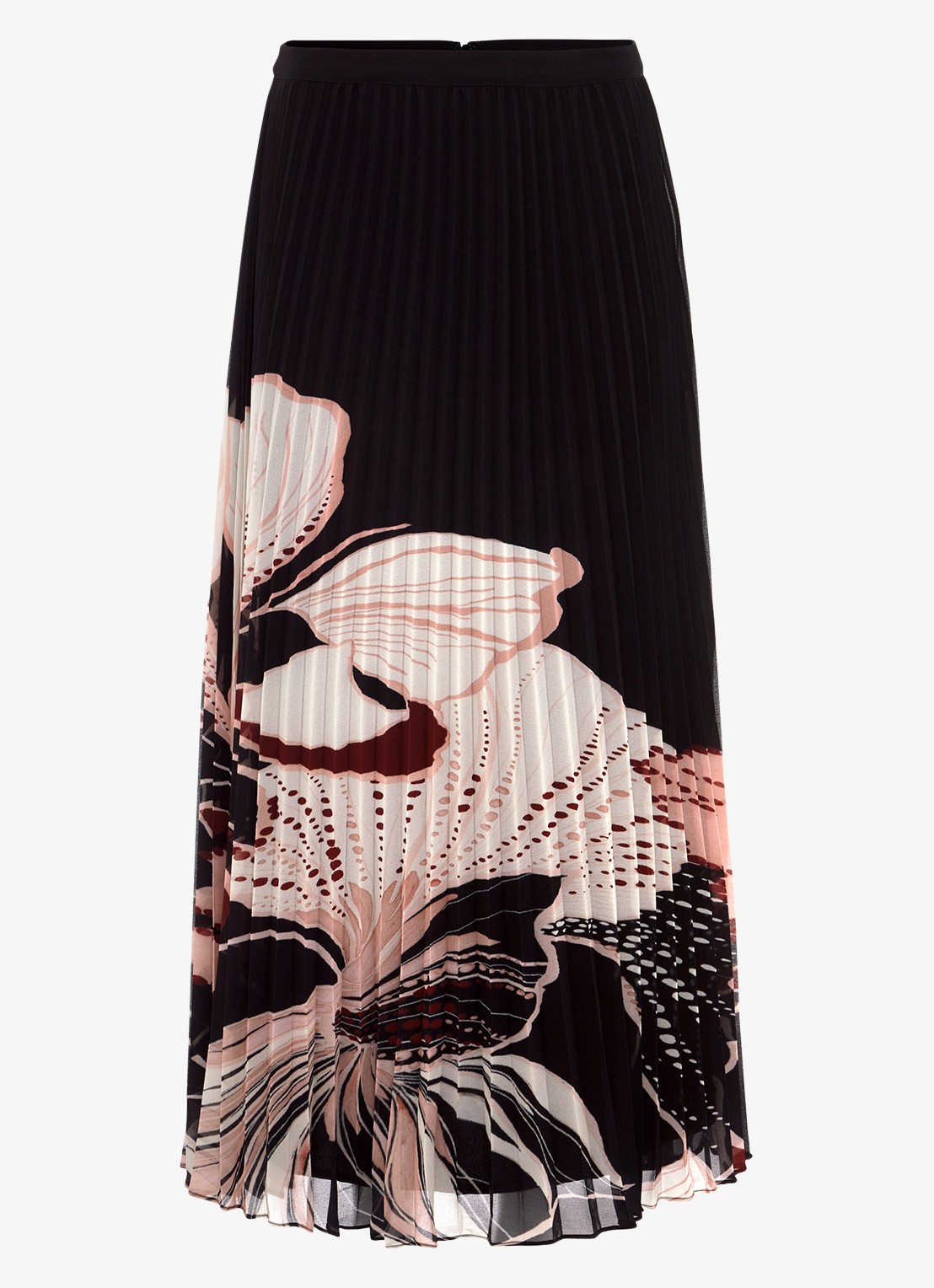 Phase Eight Elmina midi rok met bladprint en plissé  - voorkant zwart