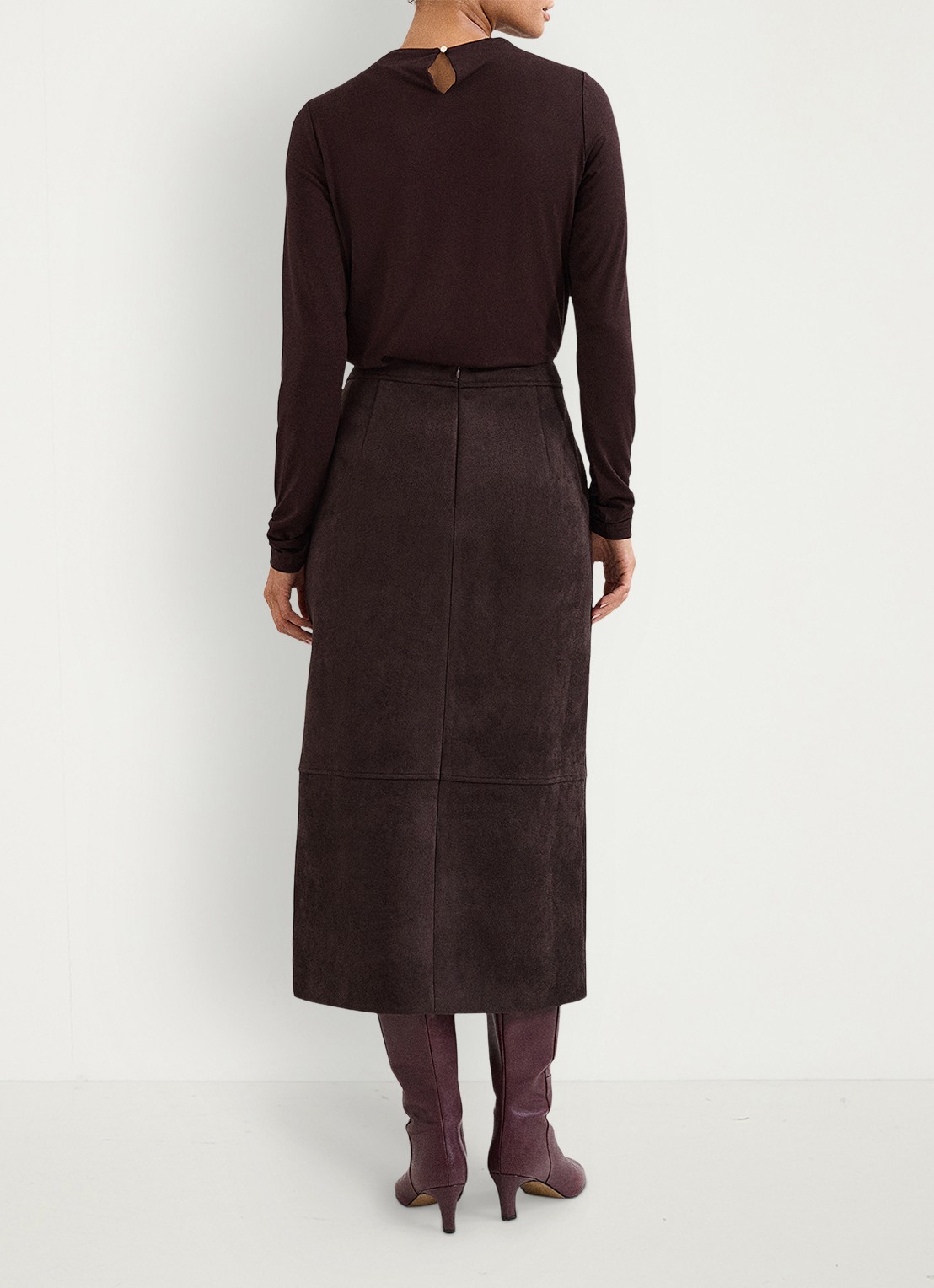 Phase Eight Elodie midi rok met split - achterkant bruin
