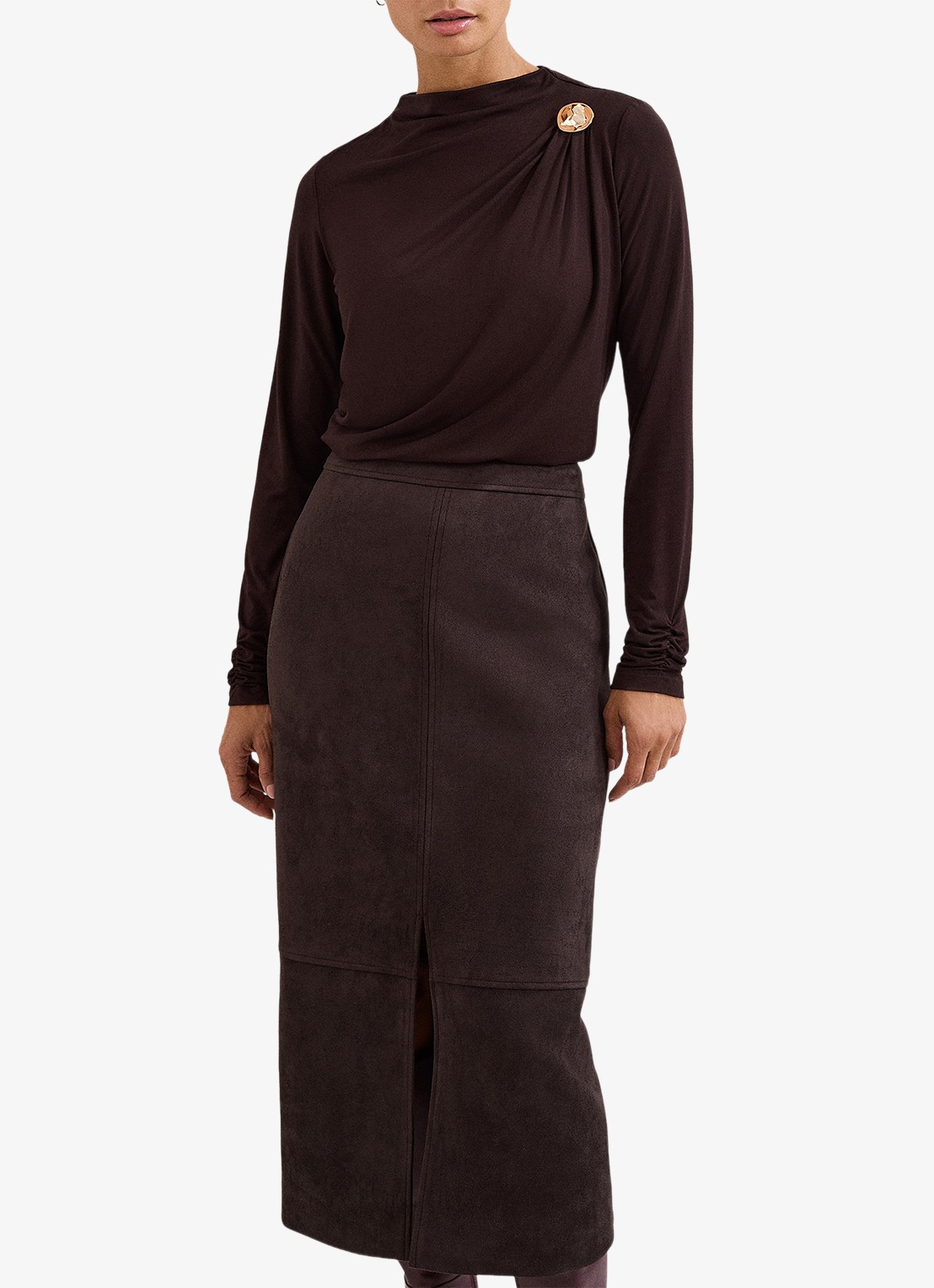 Phase Eight Elodie midi rok met split - detail 4 bruin