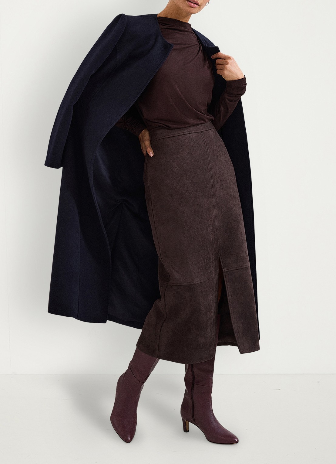 Phase Eight Elodie midi rok met split - detail 5 bruin