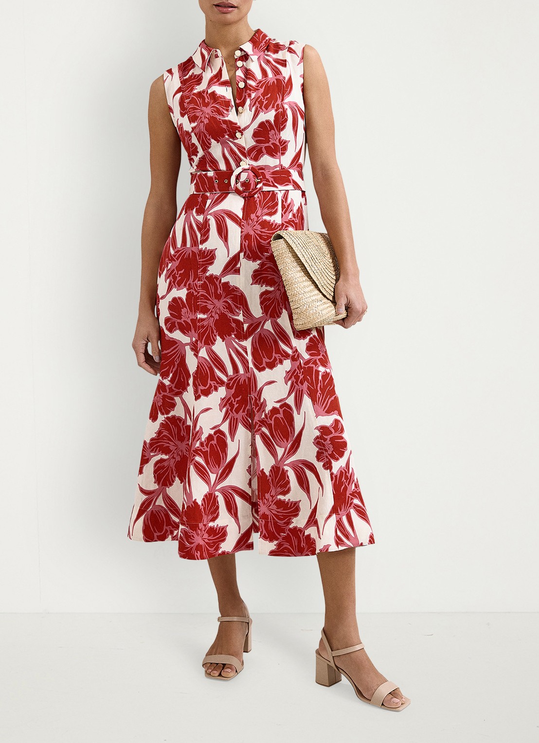 Phase Eight Elspeth midi jurk met bloemenprint - voorkant 2 rood