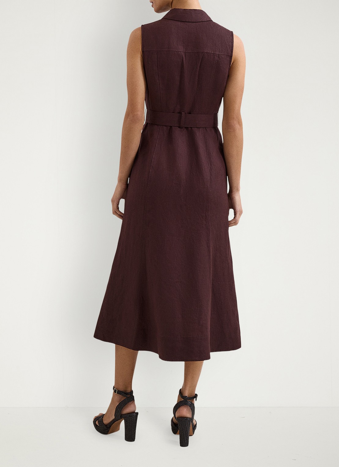 Phase Eight Elspeth midi jurk met ceintuur - achterkant chocoladebruin