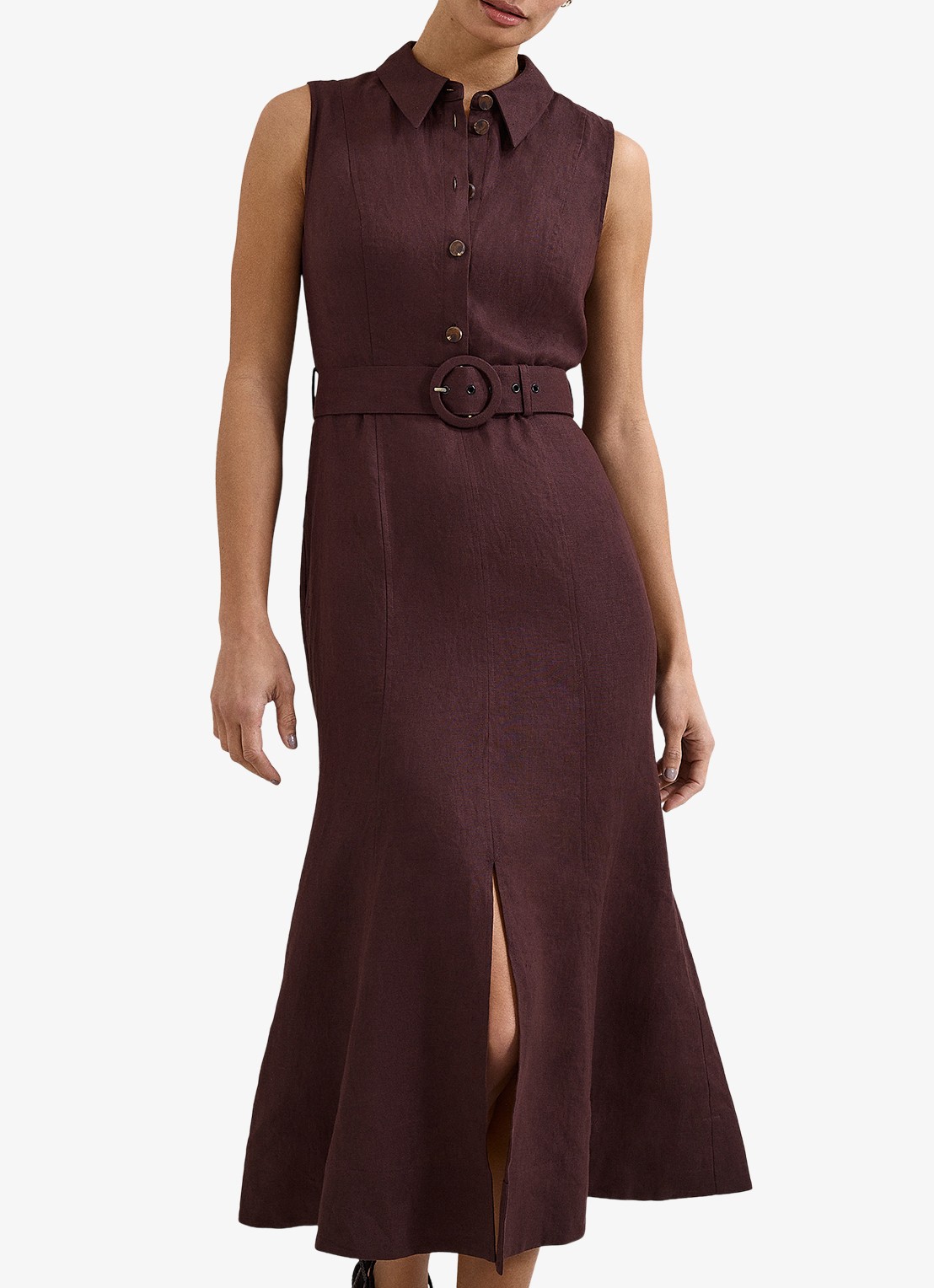 Phase Eight Elspeth midi jurk met ceintuur - detail 2 chocoladebruin