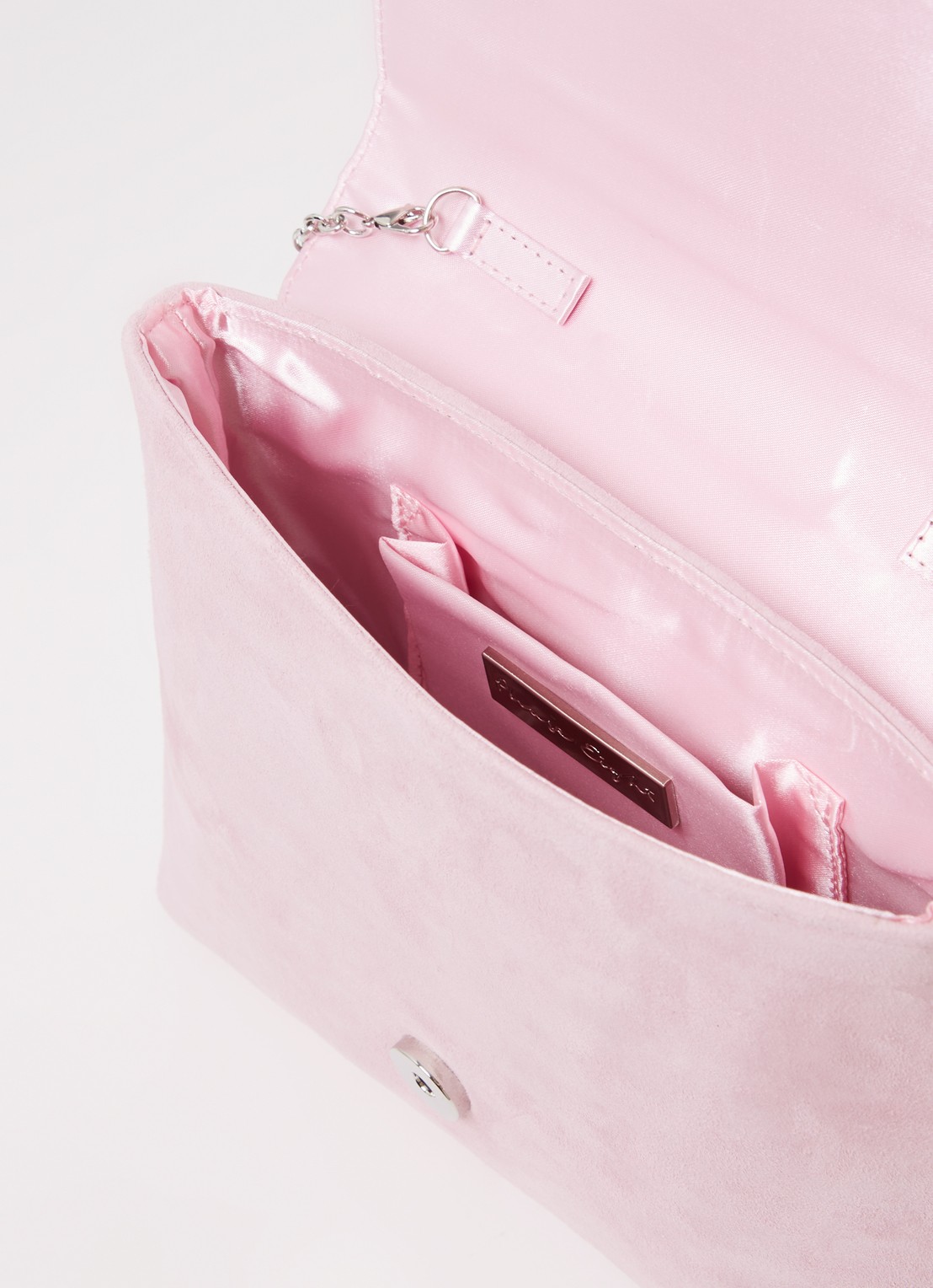 Phase Eight Embellished clutch van suède met strass - detail lichtroze