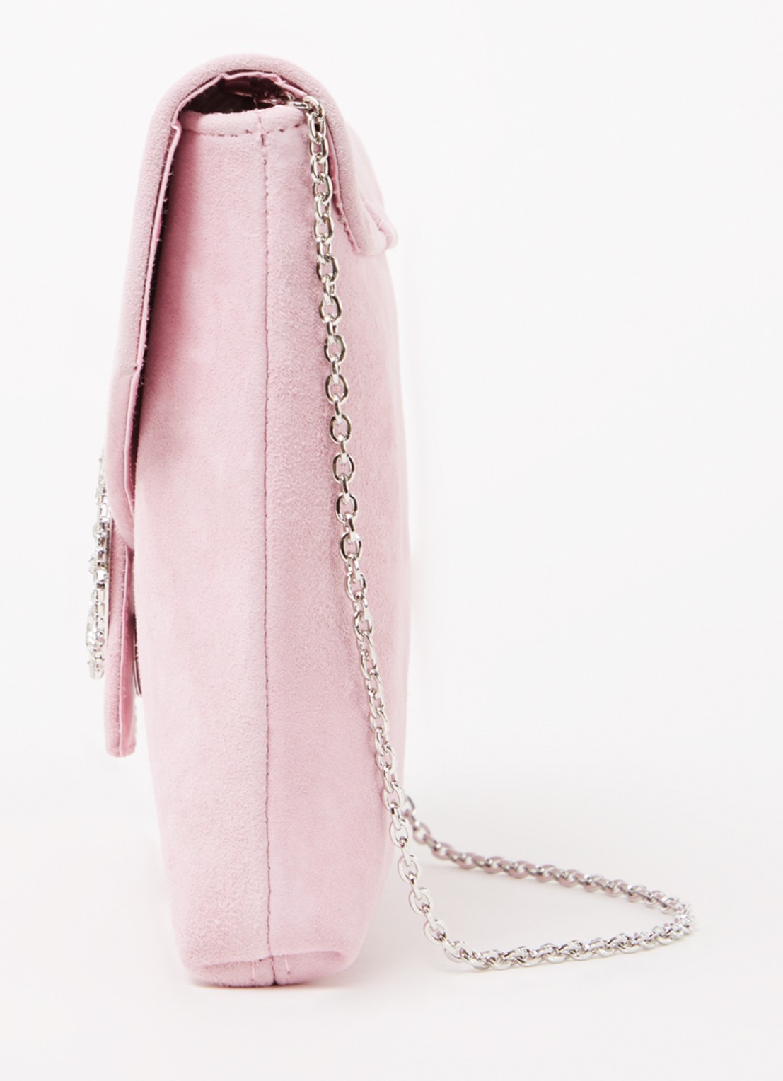 Phase Eight Embellished clutch van suède met strass - detail 2 lichtroze