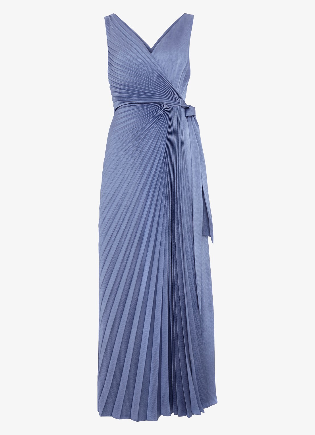 Phase Eight Emlyn maxi wikkeljurk met plooien - voorkant 7 lichtblauw