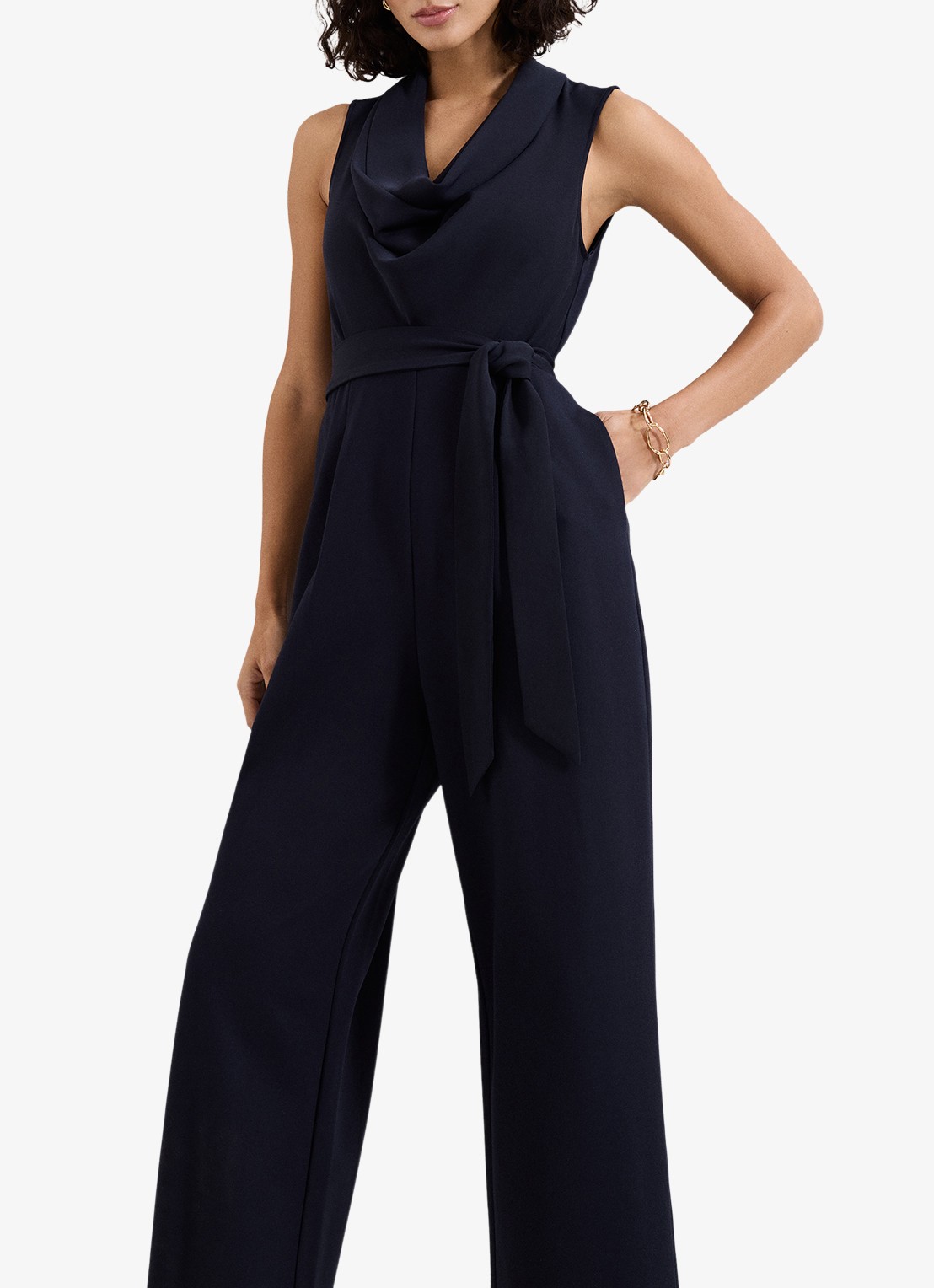 Phase Eight Emry wide fit jumpsuit met strikceintuur - detail donkerblauw