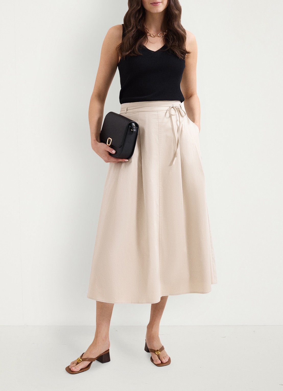 Phase Eight Erin midi rok met steekzakken - voorkant 6 creme